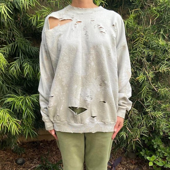 Distressed Destroyed Bleached Crewneck Sweatshirt - Picture 1 of 4